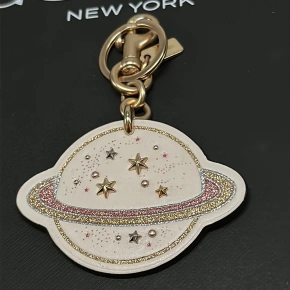 Coach X NASA Saturn Planet Space Leather Bag Charm keychain FOB Glitter Space - Picture 2 of 8
